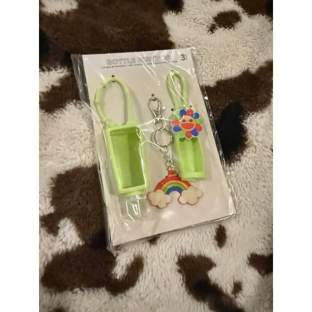 NEW GREEN LIP BALM HAND SANITIZER AND KEYCHAIN SET